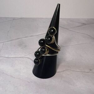 Black Onyx Multi Stone, Brass & Sterling Silver Ring, Size 7.5 (3013)
